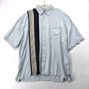 Nat Nast Shirt Men XL Light Blue 100% Silk Short Sleeve Retro Sopranos Classic